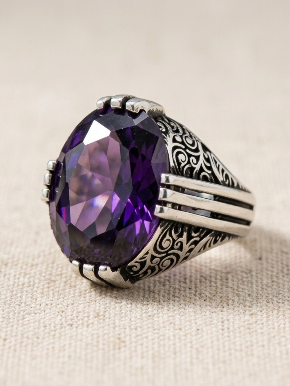 Purple Oval Silver Ring 10 Inches